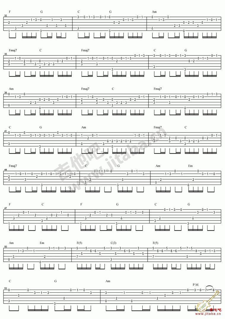 卡农吉他谱简单版新手独奏曲