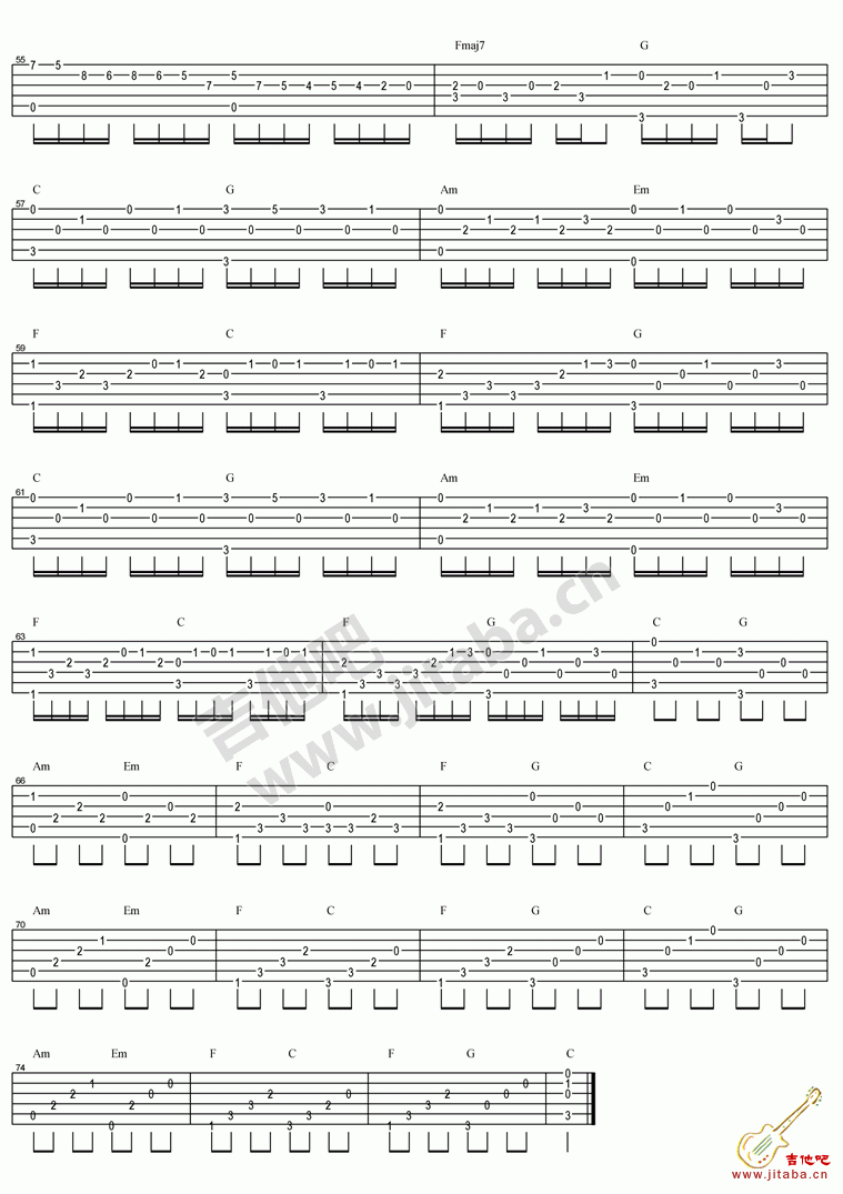 卡农吉他谱简单版新手独奏曲