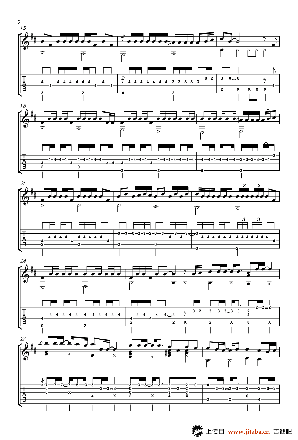 夜曲吉他谱指弹版新手自学吉他谱 周杰伦